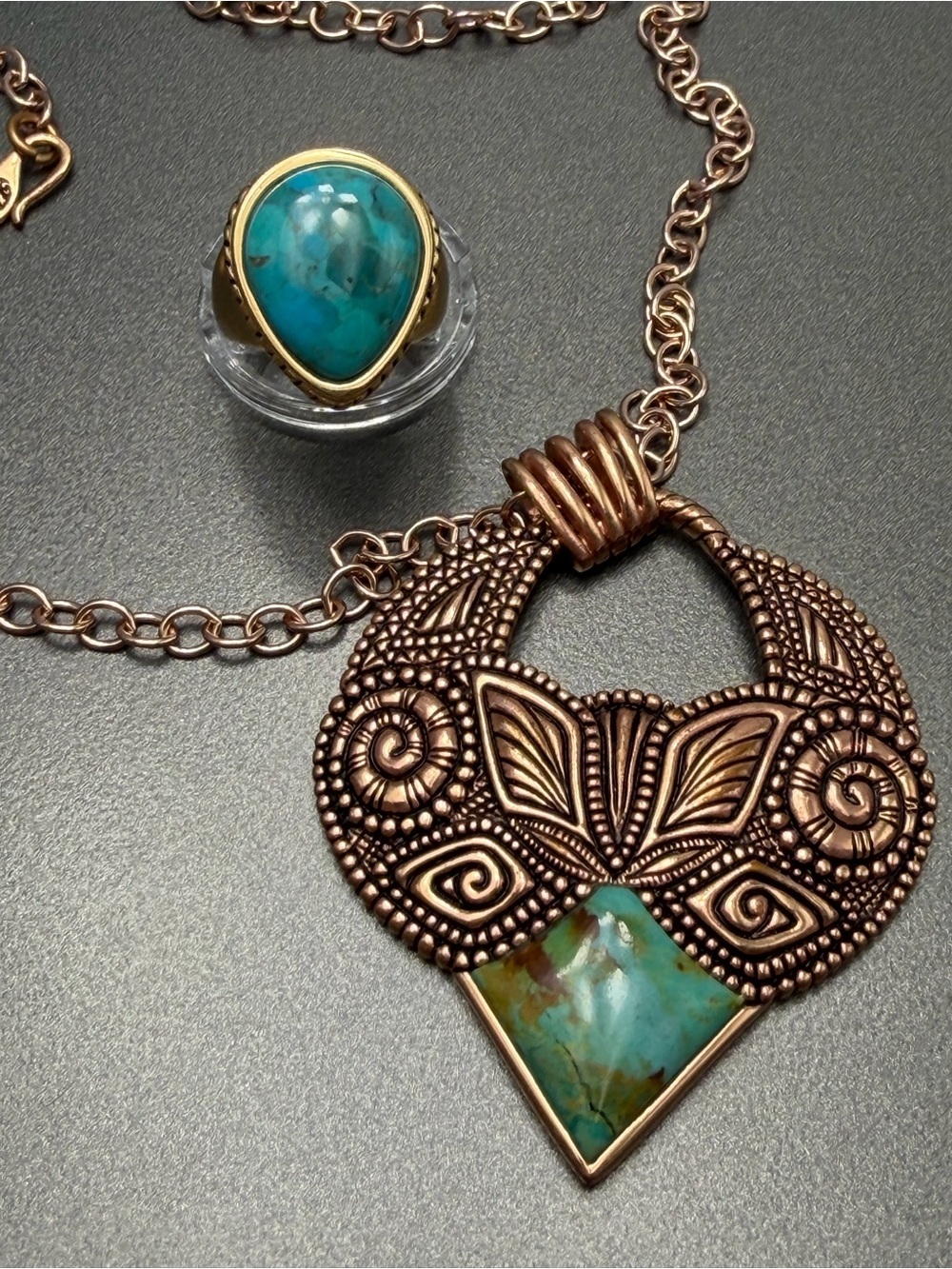 🎊🎂🎉Studio Barse  Ring and Pendant with Turquoise Stone